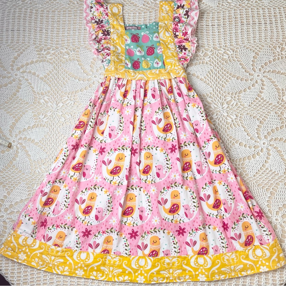 Jelly the Pug Girls 12 Years Sweet Peep Collection Bird Pring Pinafore Dress